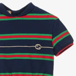 Gucci Dresses*Girls Navy Blue Striped Web Polo Dress