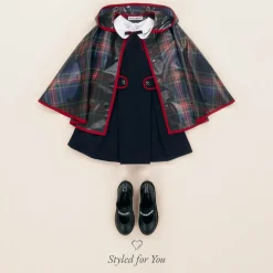 Dolce amp; Gabbana Coats & Jackets*Girls Navy Blue Tartan Rain Cape