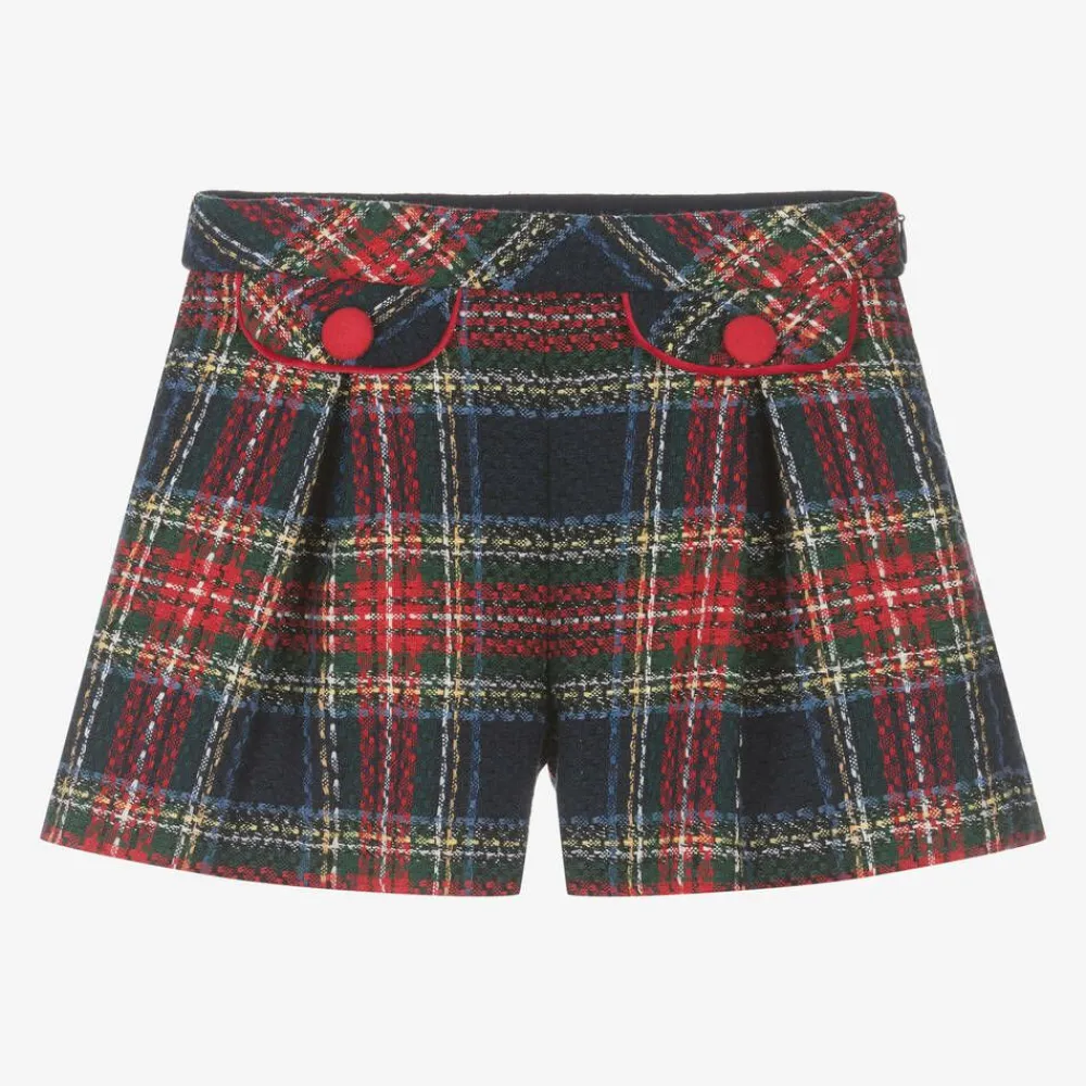 Mayoral Shorts*Girls Navy Blue Tartan Tweed Shorts