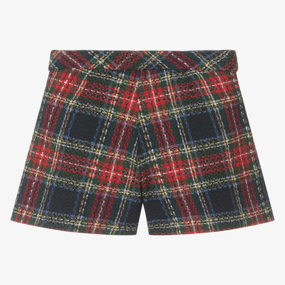 Mayoral Shorts*Girls Navy Blue Tartan Tweed Shorts