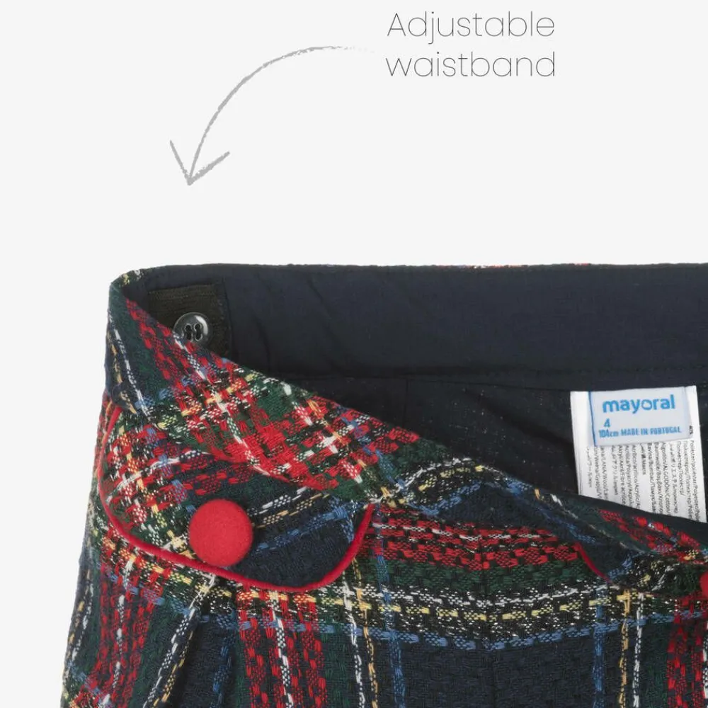 Mayoral Shorts*Girls Navy Blue Tartan Tweed Shorts