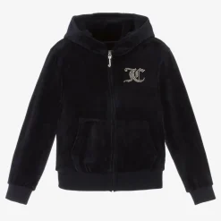 Juicy Couture Tops*Girls Navy Blue Velour Diamanté Zip-Up Top