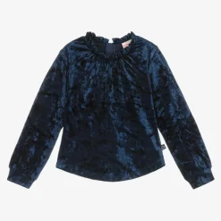 Boboli Tops*Girls Navy Blue Velour Top
