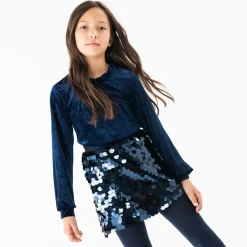 Boboli Tops*Girls Navy Blue Velour Top