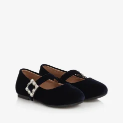 Age of Innocence Bar Shoes|Bar Shoes*Girls Navy Blue Velvet Shoes