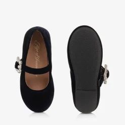 Age of Innocence Bar Shoes|Bar Shoes*Girls Navy Blue Velvet Shoes
