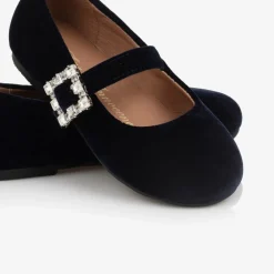 Age of Innocence Bar Shoes|Bar Shoes*Girls Navy Blue Velvet Shoes
