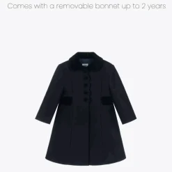 Ancar Coats & Jackets*Girls Navy Blue Wool & Velvet Coat