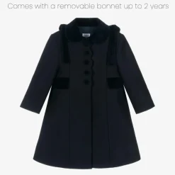 Ancar Coats & Jackets*Girls Navy Blue Wool & Velvet Coat