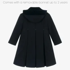 Ancar Coats & Jackets*Girls Navy Blue Wool & Velvet Coat