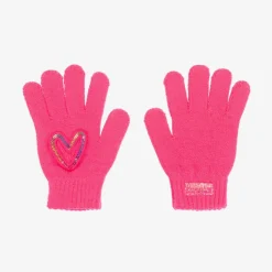 Billieblush Gloves & Mittens*Girls Neon Pink Sequin Heart Gloves