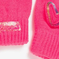 Billieblush Gloves & Mittens*Girls Neon Pink Sequin Heart Gloves
