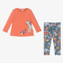 Frugi Outfit Sets|Outfit Sets*Girls Orange Organic Cotton Zebra Leggings Set