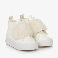 A Dee Trainers*Girls Patent Ivory High Top Trainers