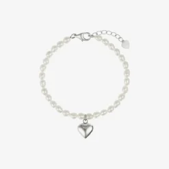 Tales From The Earth Jewellery*Girls Pearl & Silver Heart Bracelet
