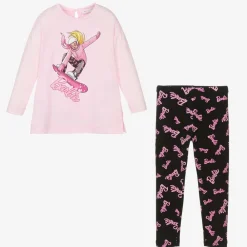 Monnalisa Outfit Sets*Girls Pink & Black Barbie Leggings Set