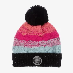 Deux par Deux Hats*Girls Pink & Black Knitted Pom-Pom Hat