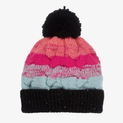 Deux par Deux Hats*Girls Pink & Black Knitted Pom-Pom Hat