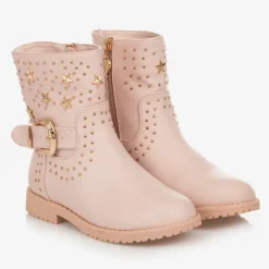Angels Face Boots*Girls & Gold Studded Faux Leather Boots Pink