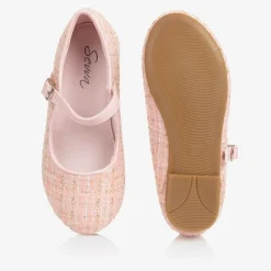 Sevva Bar Shoes|Bar Shoes*Girls Pink & Gold Tweed Shoes