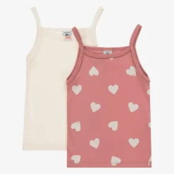 Petit Bateau Underwear*Girls Pink & Ivory Organic Cotton Vests (2 Pack)