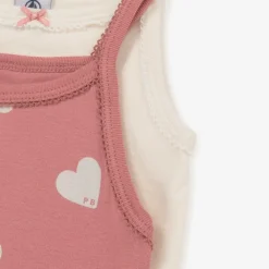 Petit Bateau Underwear*Girls Pink & Ivory Organic Cotton Vests (2 Pack)