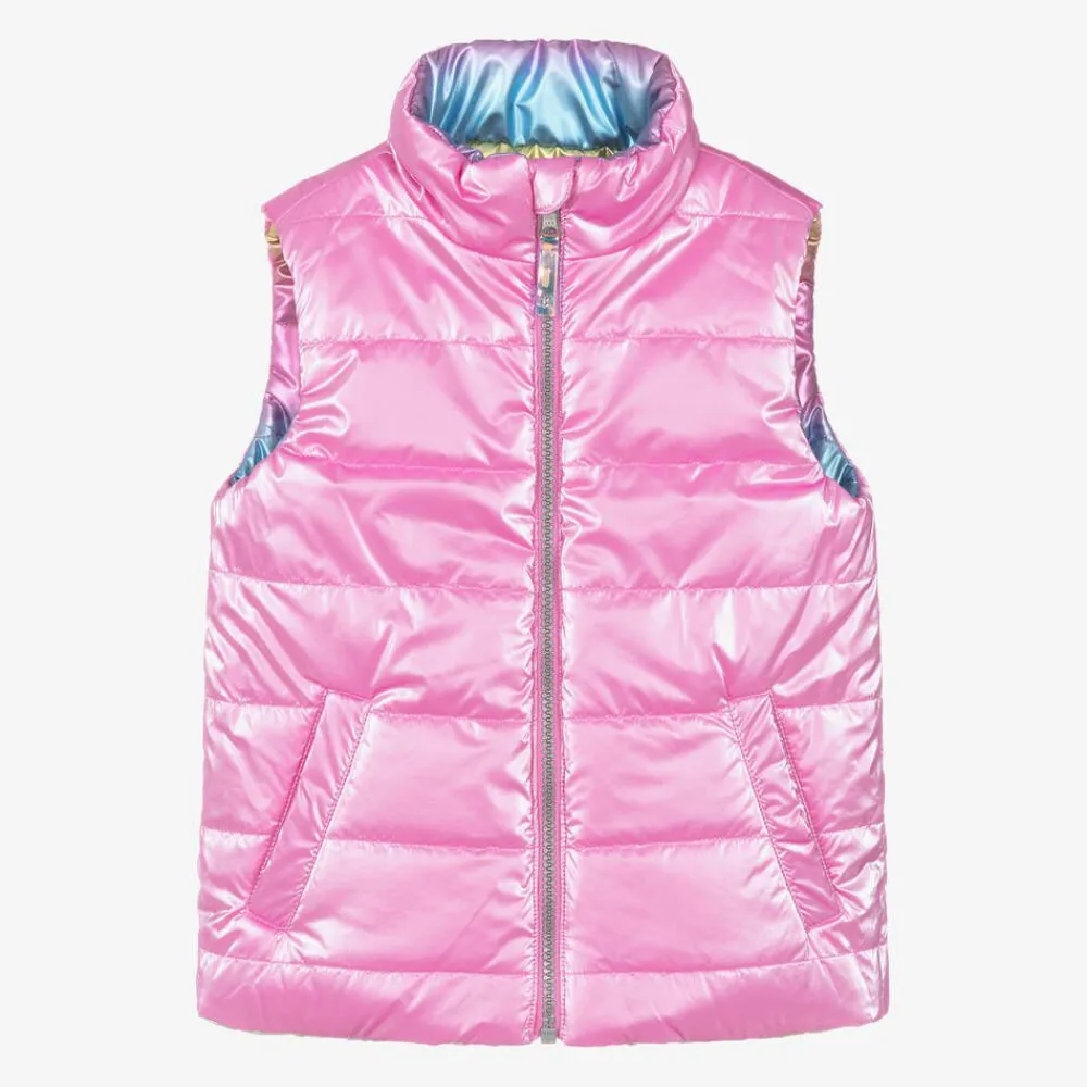 Hatley Coats & Jackets*Girls Pink & Rainbow Reversible Gilet