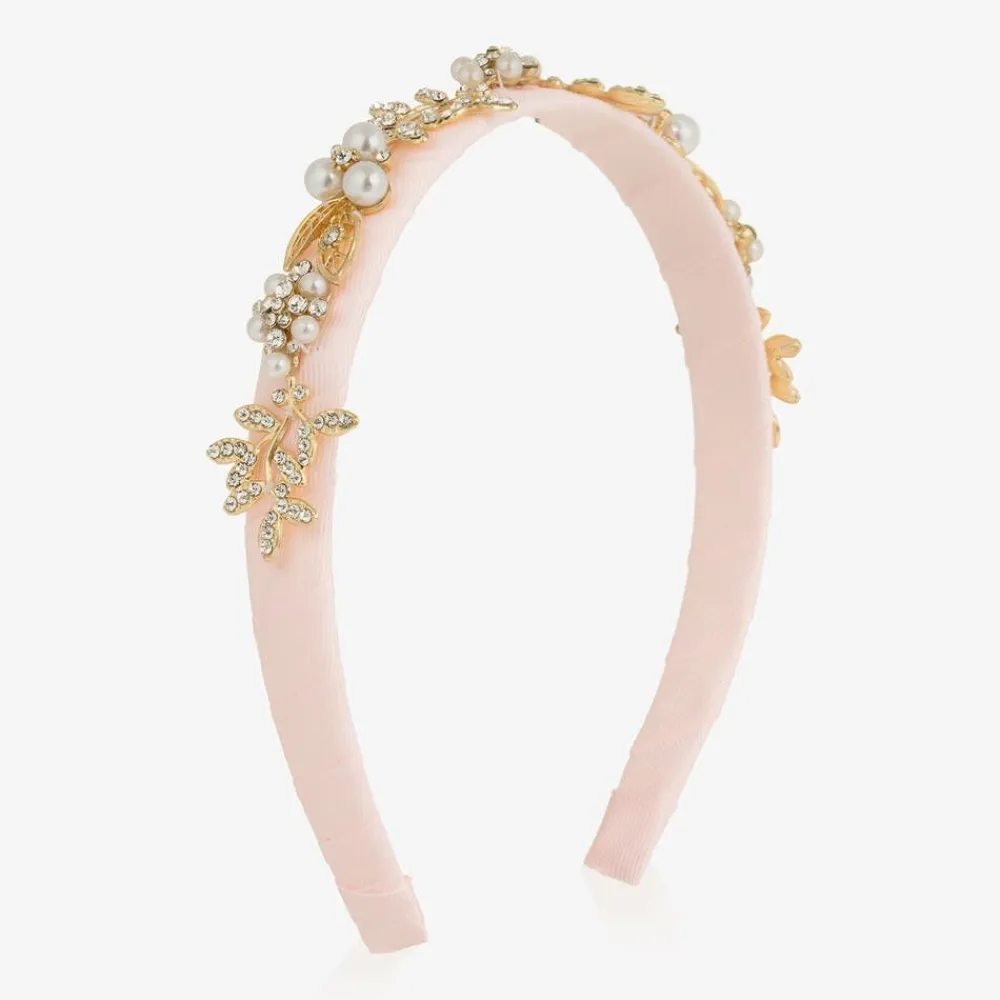 David Charles Hair Accessories*Girls Pink & Diamanté Leaves Hairband