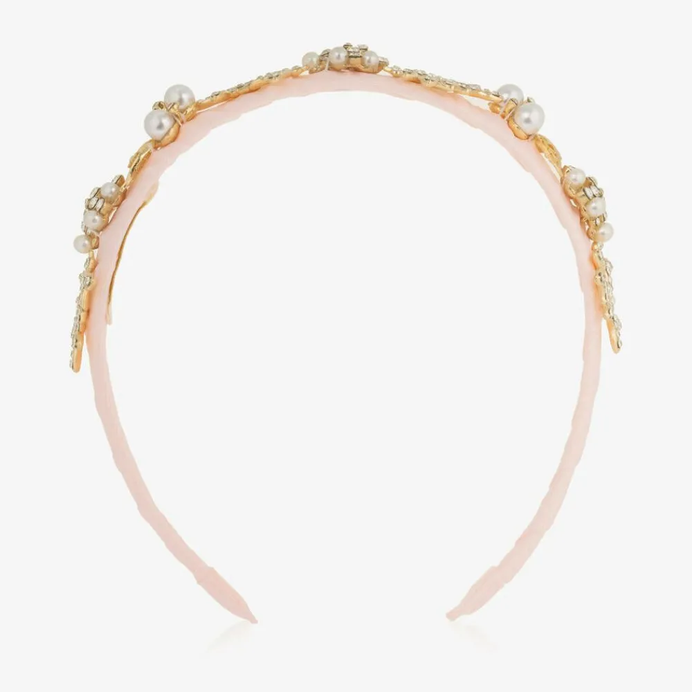 David Charles Hair Accessories*Girls Pink & Diamanté Leaves Hairband