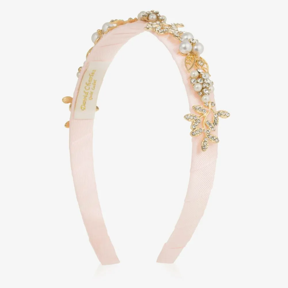 David Charles Hair Accessories*Girls Pink & Diamanté Leaves Hairband
