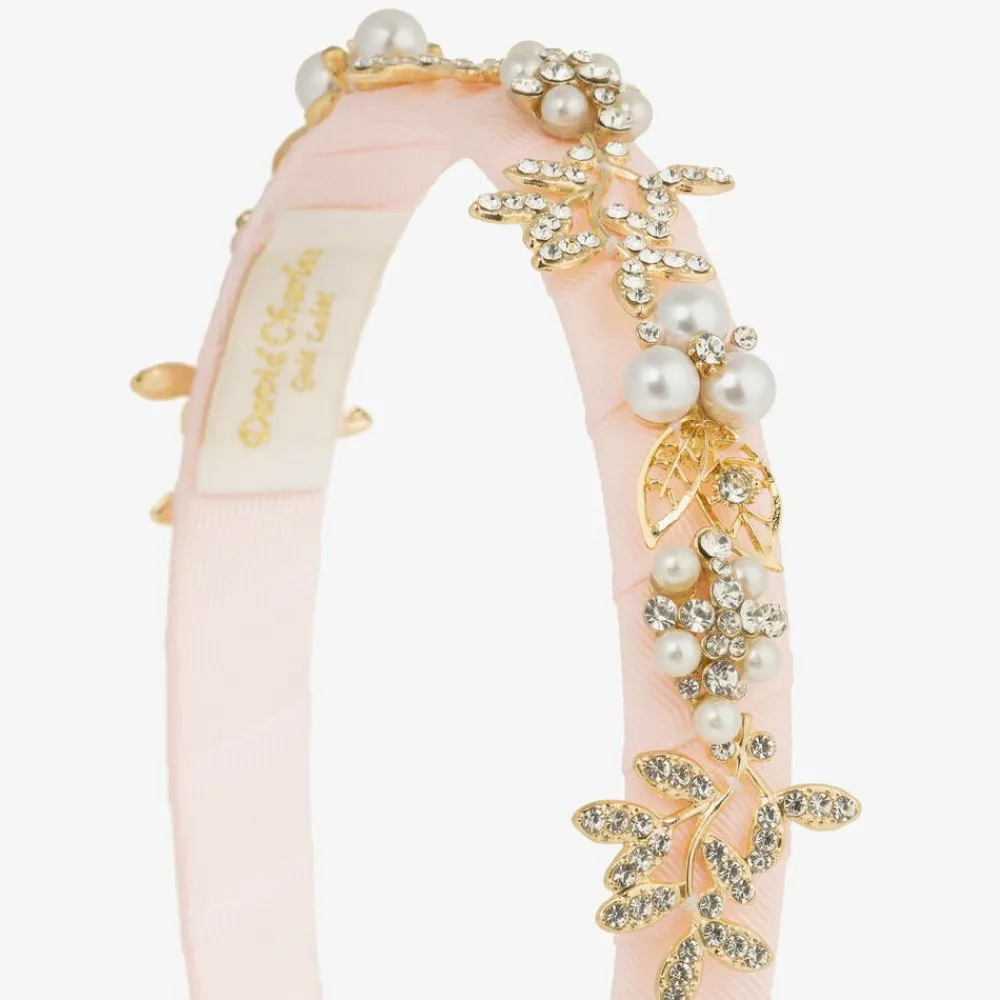 David Charles Hair Accessories*Girls Pink & Diamanté Leaves Hairband
