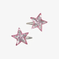 Tutu du Monde Hair Accessories*Girls Pink & Silver Sequin Star Hairclips (2 Pack)