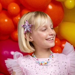 Tutu du Monde Hair Accessories*Girls Pink & Silver Sequin Star Hairclips (2 Pack)