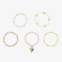 Angels Face Jewellery*Girls Pink & Yellow Bead Bracelets (5 Pack)
