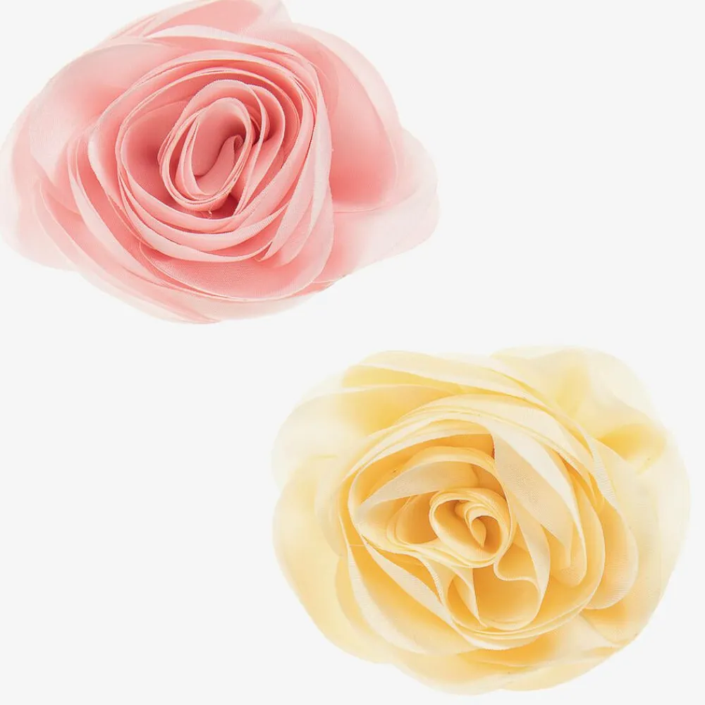 Milledeux Hair Accessories*Girls Pink & Yellow Rose Hairclips (2 Pack)