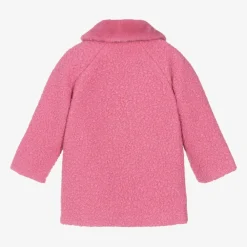Mayoral Coats & Jackets*Girls Pink Bouclé & Faux Fur Collar Coat