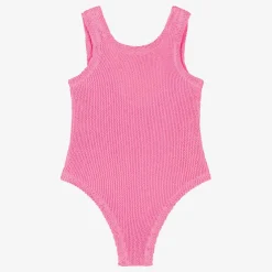 Hunza G Swimwear*Girls Pink Bow Crinkle Swimsuit