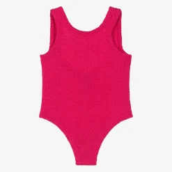 Hunza G Swimwear*Girls Pink Bow Crinkle Swimsuit