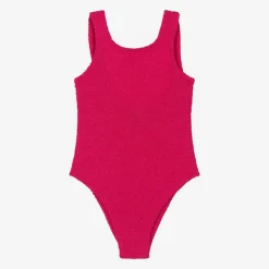 Hunza G Swimwear*Girls Pink Bow Crinkle Swimsuit