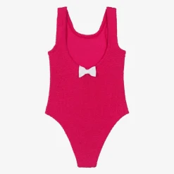 Hunza G Swimwear*Girls Pink Bow Crinkle Swimsuit