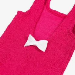 Hunza G Swimwear*Girls Pink Bow Crinkle Swimsuit