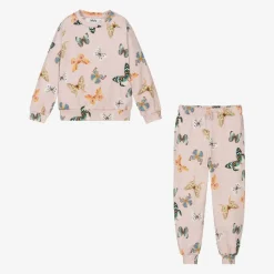 Molo Tracksuits*Girls Pink Butterfly Print Organic Cotton Tracksuit