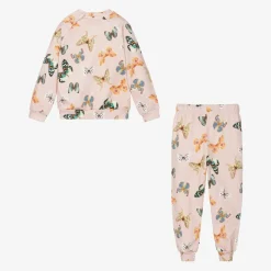 Molo Tracksuits*Girls Pink Butterfly Print Organic Cotton Tracksuit