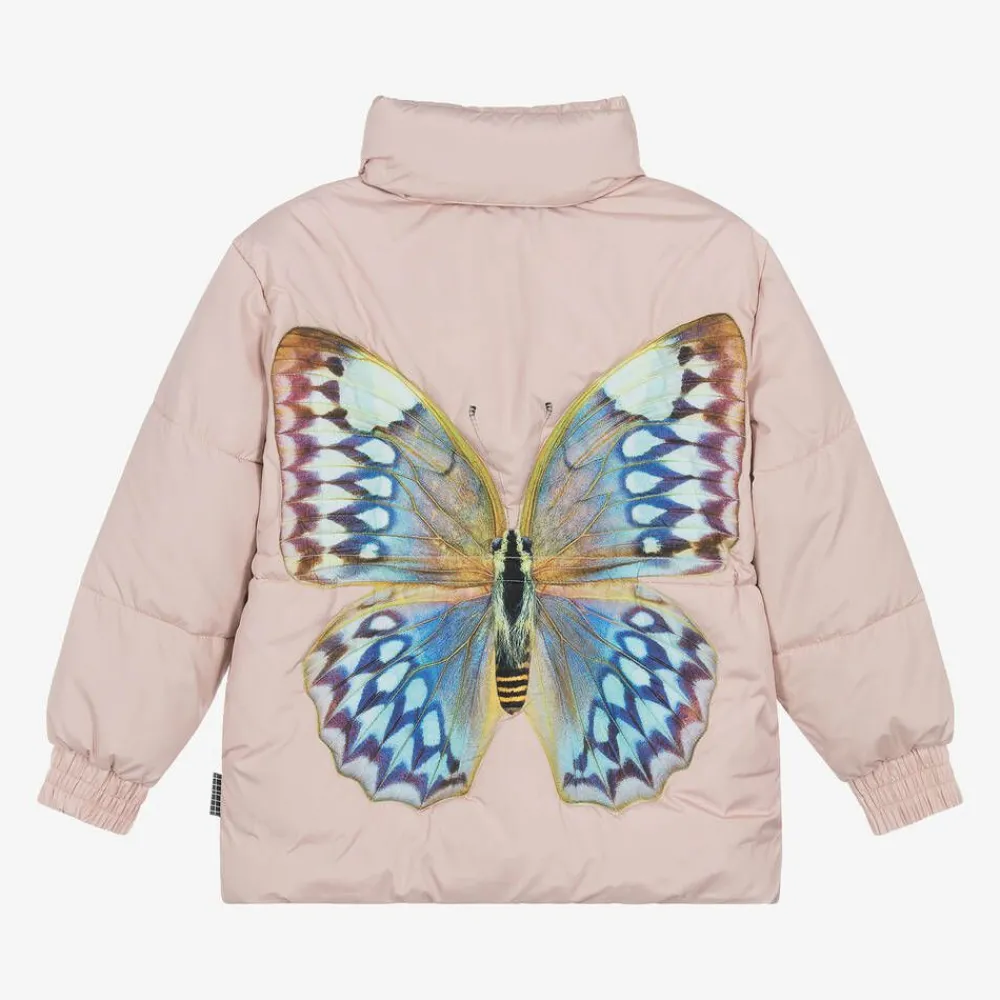 Molo Coats & Jackets*Girls Pink Butterfly Puffer Jacket