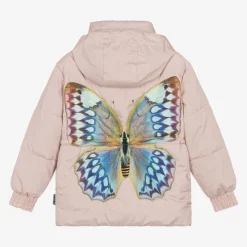 Molo Coats & Jackets*Girls Pink Butterfly Puffer Jacket