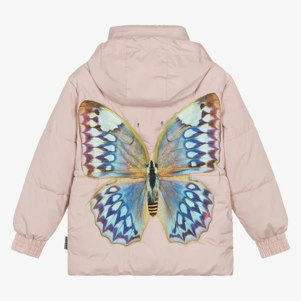Molo Coats & Jackets*Girls Pink Butterfly Puffer Jacket
