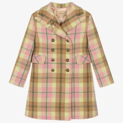 Gucci Coats & Jackets*Girls Pink Check Wool Coat