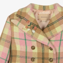 Gucci Coats & Jackets*Girls Pink Check Wool Coat