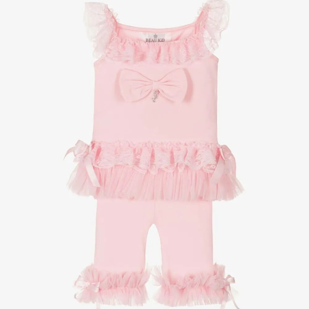 Beau KiD Outfit Sets|Outfit Sets*Girls Pink Cotton & Lace Leggings Set