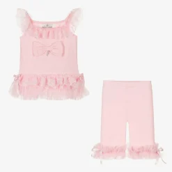 Beau KiD Outfit Sets|Outfit Sets*Girls Pink Cotton & Lace Leggings Set